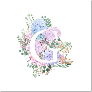 botanical monogram alphabet G hydrangea flowers Posters and Art